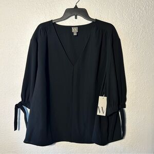 NWT Worthington Women’s Plus Size 3X Black V-Neck 3/4 Sleeve Top Solid Polyester
